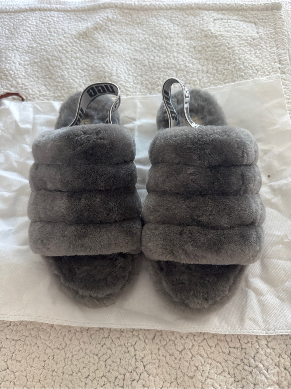 UGG Women's Gray Plush Layered Slide Slippers